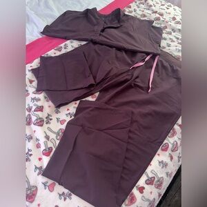 Figs Rafaela top and Livingston pants in Mocha color